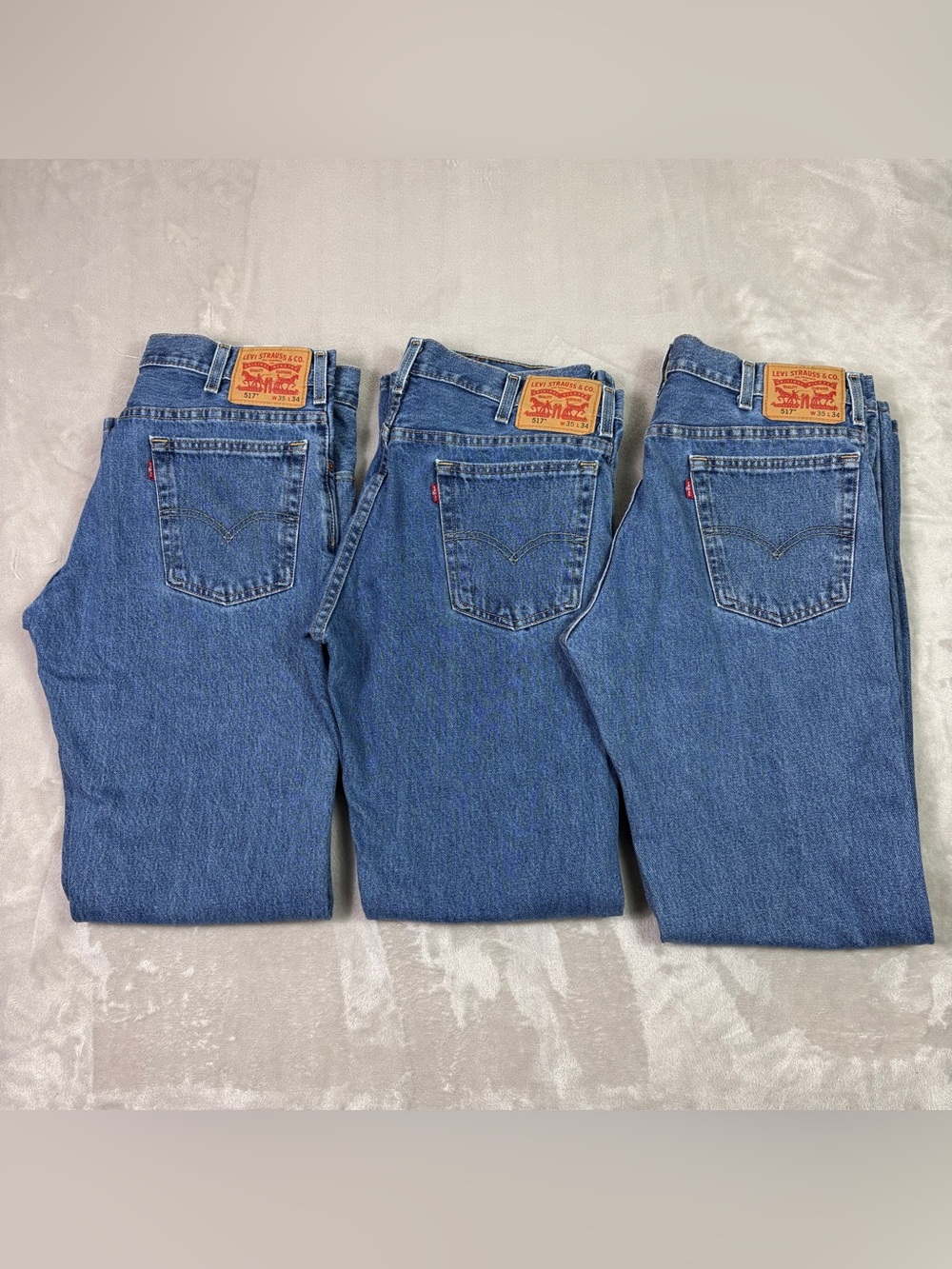 Lot of 3 Levis 517 Bootcut Blue Jeans Size Size 35x34 Medium Wash Red Tab